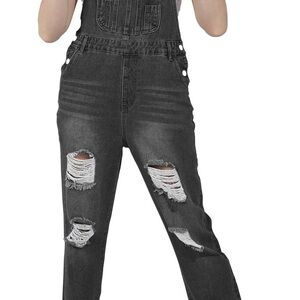 NWOT Distressed Black Denim Overalls
